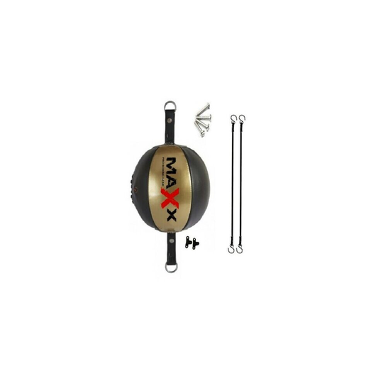 (BLACK / GOLD) Maxx Leather double end bag Floor to Ceiling ball Punch bag speed ball+hooks Mma