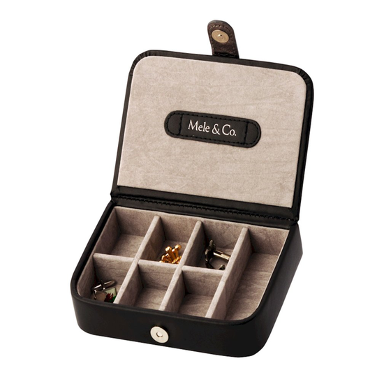 Mele and Co Black Bonded Leather Cufflink Traveller Box
