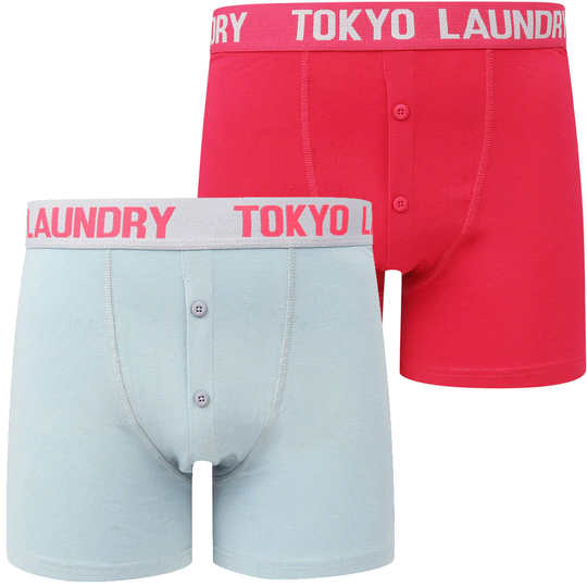Mens Underwear Edward (2 Pack) Boxer Shorts Set in Blue Fog / Bright Rose - Tokyo Laundry / S - Tokyo Laundry