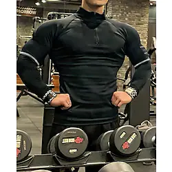 Men's Workout Shirt Running Shirt Long Sleeve Top Athletic Athleisure Breathable Quick Dry Soft Fitness Running Walking Sportswear Activewear Solid Colored Black White Red Lightinthebox