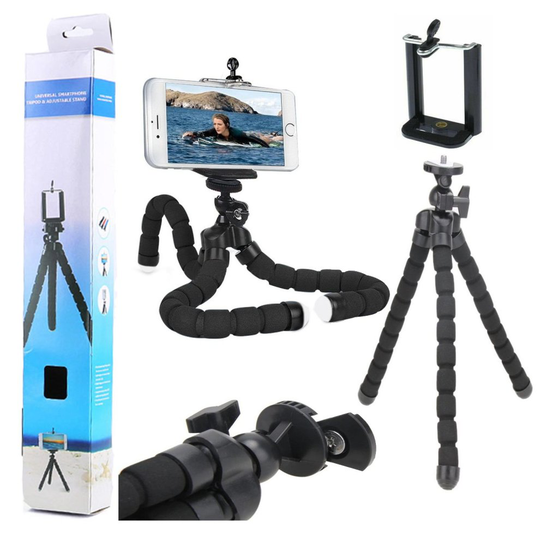 (Black) Universal 26cm Mobile Phone Holder Tripod Stand Grip For iPhone & Samsung