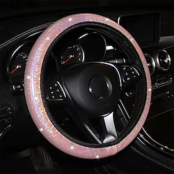 StarFire Universal Car Steering Wheel Cover 38mm Faux Leather Rhinestones Imitation Diamond Anti-slip Pink Steering Wheel Cover For Girls Lightinthebox