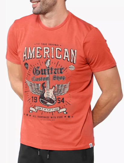 T-Shirts Guitar Custom Motif Cotton Jersey T-Shirt in Burnt Siena Red - South Shore / S - Tokyo Laundry
