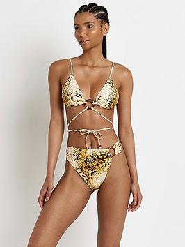 River Island Snake Print Bikini Bottoms - Yellow, Yellow, Size 8, Women
