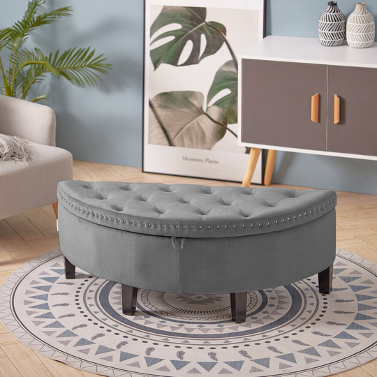 (Grey) Ottoman Seat Buttoned Storage Bench Stool Box