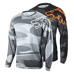 21Grams Men's Downhill Jersey Long Sleeve Mountain Bike MTB Road Bike Cycling Black Green Yellow Wolf Camo / Camouflage Bike Breathable Quick Dry Moisture Wicking Polyester Spandex Sports Wolf Camo Lightinthebox