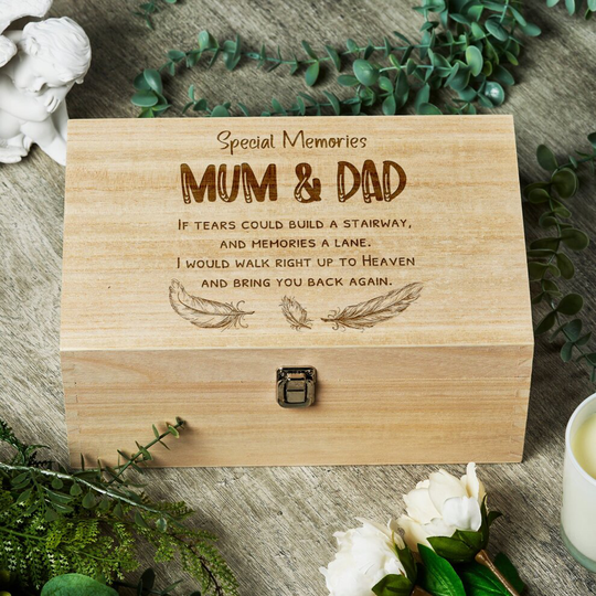 Mum and Dad Remembrance Large Wooden Memory Keepsake Box Gift