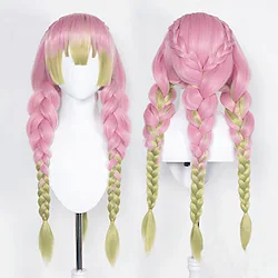 Demon Slayer: Kimetsu no Yaiba Kanroji Mitsuri Cosplay Wigs Women's Side bangs 80 inch Heat Resistant Fiber Dry Pink Green Teenager Adults' Anime Wig Lightinthebox