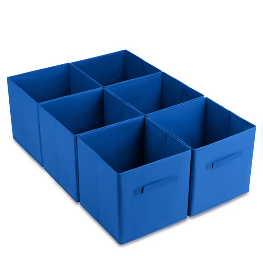 (BLUE) LIVIVO SET OF 6 FOLDING CANVAS STORAGE BOXES COLLAPSIBLE CLOTHES ORGANIZER FABRIC CUBE