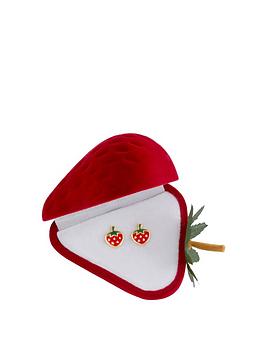 Love Gold 9Ct Gold Enamel Strawberry Stud Earrings With Gift Box