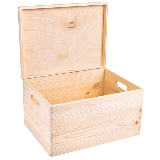 (Natural) XXL Large Plain Wooden Storage Box | 40x30x24 cm | with Lid & Handles