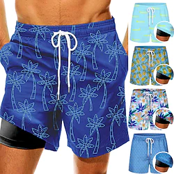 Men's Swim Shorts Swim Trunks with Compression Liner Quick Dry Board Shorts Bathing Suit Drawstring - Swimming Surfing Beach Water Sports Floral Summer Lightinthebox