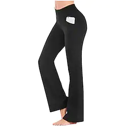 Women's High Waist Yoga Pants Side Pockets Bootcut Leggings Tummy Control 4 Way Stretch Quick Dry Dark Grey Wine Fitness Gym Workout Dance Summer Sports Activewear High Elasticity Lightinthebox