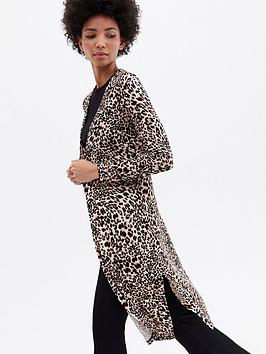 New Look Brown Leopard Print Fine Knit Midi Cardigan