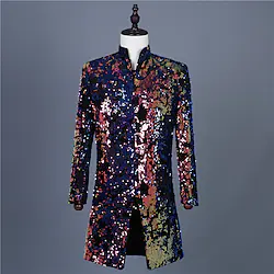 Disco Retro Vintage 1970s Disco 1980s Coat Masquerade Outerwear Men's Sequins Costume Vintage Cosplay Party / Evening Long Sleeve Coat Masquerade Lightinthebox