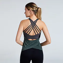 Women's Strap Yoga Top Tank Top Medium Support 2 in 1 Open Back Solid Color Black Green Spandex Yoga Fitness Gym Workout Tank Top Top Sport Activewear Breathable Quick Dry Comfortable Stretchy Slim Lightinthebox