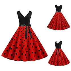 Audrey Hepburn Polka Dots 1950s Cocktail Dress Vintage Dress Dress Christmas Dress Rockabilly Prom Dress Women's Costume Vintage Cosplay Homecoming Prom Sleeveless Knee Length Dress Christmas Lightinthebox