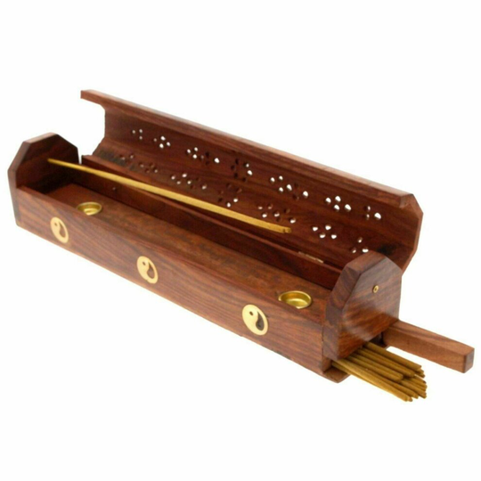 Wooden Incense Joss Sticks Storage Box with Ash Catcher