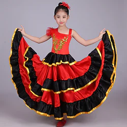 Girls' Flamenco Senorita Dancing Tango Dance Costume Stylish Polyester Red Skirt / Kid's Lightinthebox