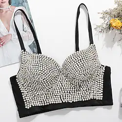 Women's Black Pink Kpop Dancer Performance Samba Bra Stylish Jazz Polyester White Black Khaki Bra Lightinthebox