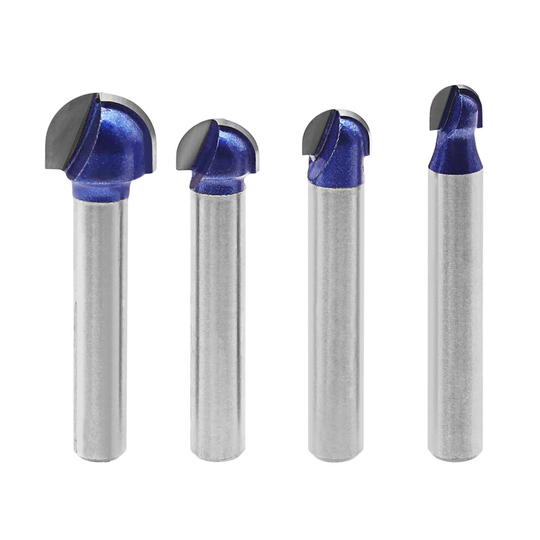 4pcs 1/4" Shank Core Box Router Bits Round Nose Woodworking Milling Cutter Tool
