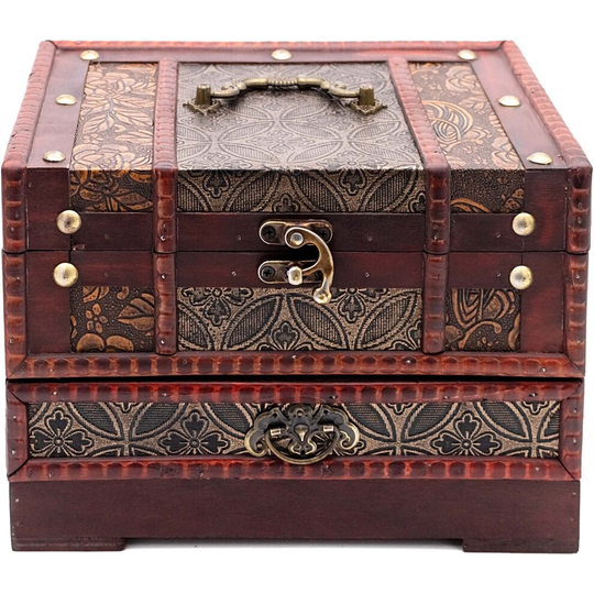 Antique Vintage Wooden Mirror Make Up Jewellery Storage Box Case