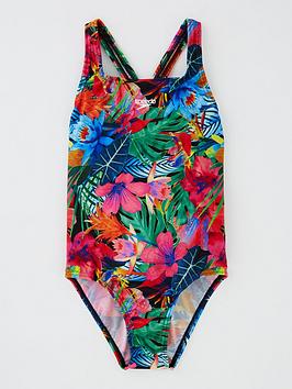 Speedo Kids Digital All Over Medalist Swimsuit - Black/Blue, Black/Blue, Size 11-12 Years, Women