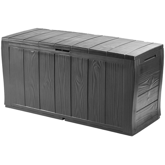 Keter Trunk in Resin Made of Panels with Wood Effect, Including Wheels, Lockable, 117 x 45 x 57.5 cm, 270 Lt, Gray Graphite