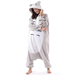 Adults' Kigurumi Pajamas Nightwear Camouflage Cat Totoro Animal Patchwork Onesie Pajamas Coral fleece Cosplay For Men's Women's Women Christmas Animal Sleepwear Cartoon Festival / Holiday Costumes Lightinthebox