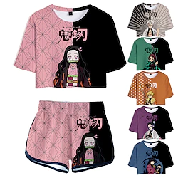 Inspired by Demon Slayer: Kimetsu no Yaiba Kamado Nezuko Agatsuma Zenitsu Kamado Tanjiro Crop Top Cartoon Sportswear Anime Harajuku Graphic Shorts For Women's Girls' Kid's Adults' 3D Print 100 Lightinthebox