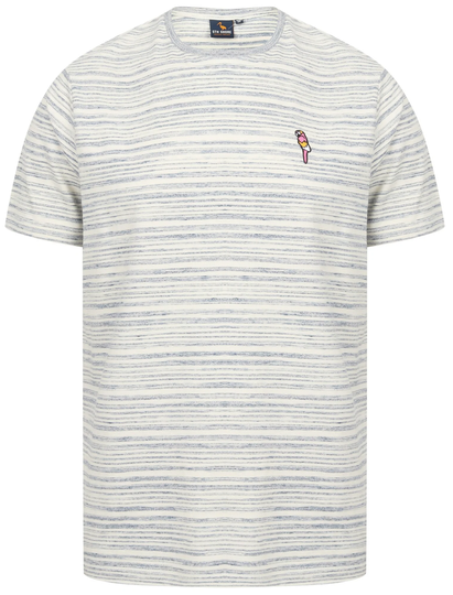 T-Shirts Drop Striped Cotton Jersey T-Shirt with Parrot Motif In Limoges Blue - South Shore / S - Tokyo Laundry