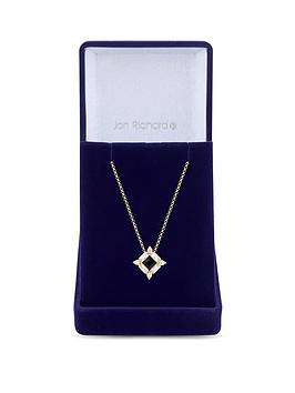 Jon Richard Gold Plated Cubic Zirconia Crystal Halo Jet Square Stone Pendant Necklace - Gift Boxed