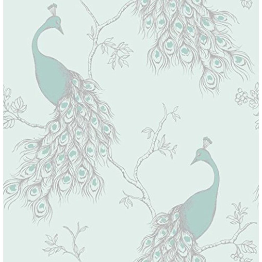 Empress Peacock Wallpaper Duck Egg Blue Teal Birds Shabby Chic Fine Decor from Y�L