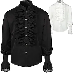 Pirate Retro Vintage Medieval Steampunk 17th Century Blouse / Shirt Cosplay Costume Masquerade Men's Lace Pleated Costume Vintage Cosplay Event / Party Long Sleeve Shirt Halloween Lightinthebox