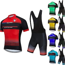 21Grams Men's Cycling Jersey with Bib Shorts Short Sleeve Mountain Bike MTB Road Bike Cycling Green Sky Blue Red Stripes Bike Clothing Suit 3D Pad Breathable Quick Dry Moisture Wicking Back Pocket Lightinthebox