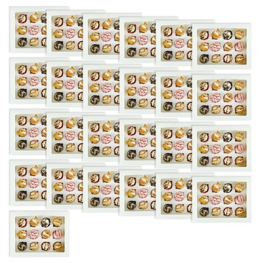(White, 25 Pack) Cupcake Boxes With Inserts And Display Window