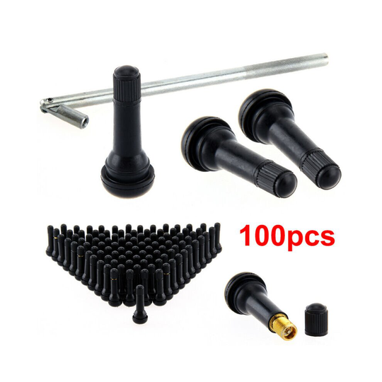 100 X TR414 Black TUBELESS RUBBER CAR TYRE WHEEL VALVES+METAL PULLER