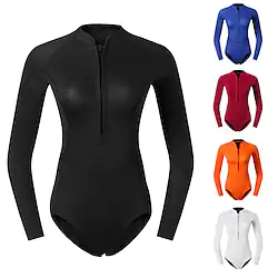 Women's Shorty Wetsuit One Piece Swimsuit 2mm CR Neoprene Diving Suit Thermal Warm UV Sun Protection UPF50 High Elasticity Long Sleeve Front Zip - Swimming Diving Surfing Scuba Solid Color Spring Lightinthebox