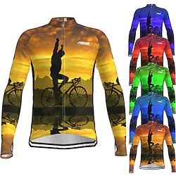 21Grams Men's Cycling Jersey Long Sleeve Bike Top with 3 Rear Pockets Mountain Bike MTB Road Bike Cycling Breathable Quick Dry Moisture Wicking Reflective Strips Black / Orange Green Yellow Graphic 3D Lightinthebox