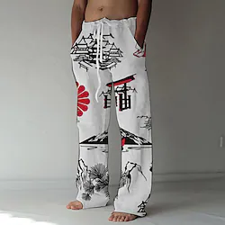 Inspired by Demon Slayer: Kimetsu no Yaiba Kamado Tanjiro Linen Pants Straight Trousers Baggy Pants Anime Elastic Drawstring Design Front Pocket Pants For Men's Adults' 3D Print Cotton Blend Daily Lightinthebox