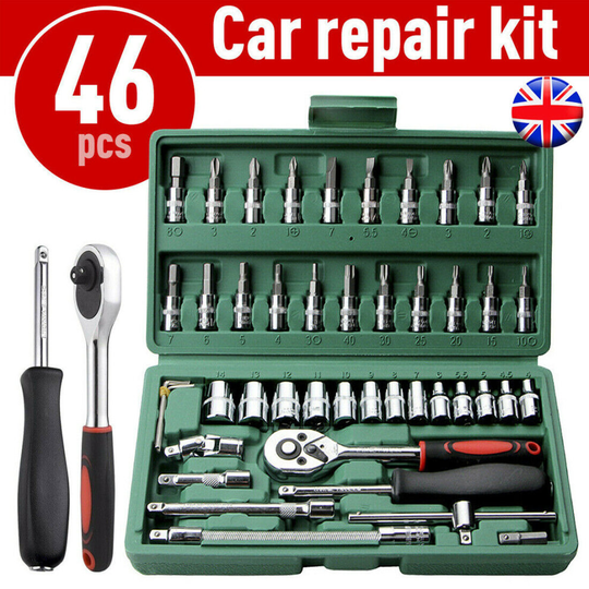 (Green) 46pcs Spanner Socket Ratchet Wrench Set 1/4" Drive Repair Tool