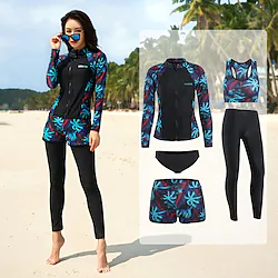 Women's Rash Guard Rash guard Swimsuit UV Sun Protection UPF50 Breathable Long Sleeve Swimwear Bathing Suit 5-Piece Swimming Diving Surfing Water Sports Floral Autumn / Fall Spring Summer Lightinthebox