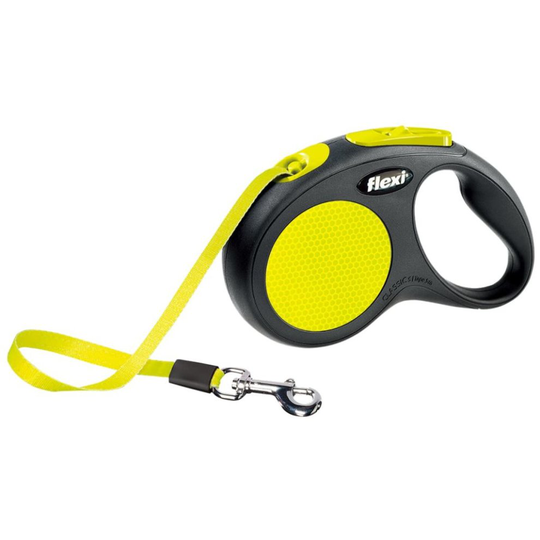 Flexi Tape Leash New Neon Size S 5m Black and Neon Retractable Pet Cord Lead
