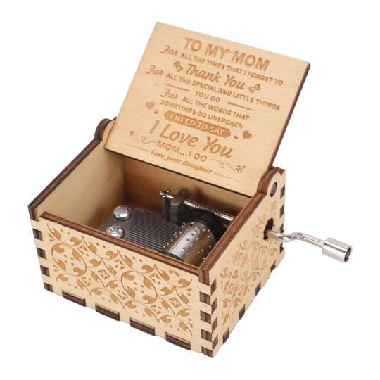 (From daughter to mom) Wooden Music Box You Are My Sunshine Engraved Valentine's Day Lover Gift To Wife