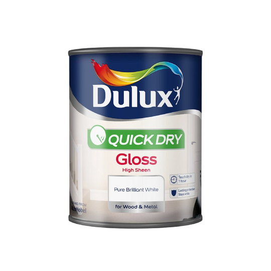 Dulux Quick Dry Pure Brilliant White Gloss High Sheen - Wood & Metal Paint 2.5L