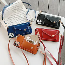 Phone Case For Apple Wallet Card Lanyard iPhone 14 Pro Max 13 12 11 Pro Max Mini X XR XS 8 7 Plus Fashion with Removable Cross Body Strap Shockproof Solid Colored PU Leather Lightinthebox
