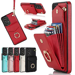 Phone Case For Samsung Galaxy Back Cover Wallet Card A73 A53 A33 S22 Ultra Plus S21 FE S20 Note 20 Ultra Ring Holder Anti-theft with Wrist Strap Solid Colored TPU PU Leather Lightinthebox