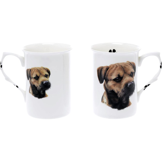 (BB9) Bone China Set of 2 Border Terrier Dog Mugs - Gift Boxed