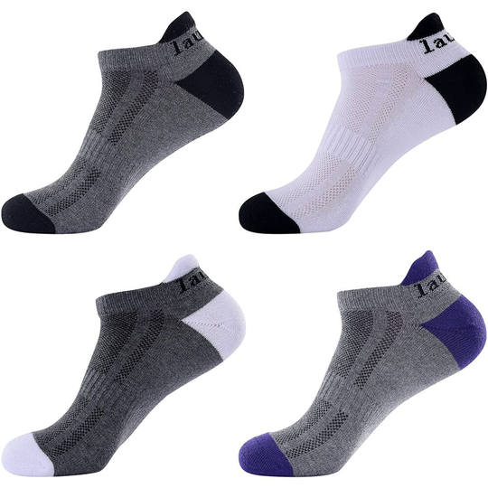 Laulax 4 pairs Mens Professional Coolmax Running Socks, Achilles Tendon Protection, Size UK 7-11 / Europe 41-46, Gift Box