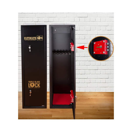 Ultimate Safe Extra Wide and Deep 6 Gun Cabinet for Shotguns and Rifles With Unique Triple Blade Lock Internal Ammunition Box BS7558/92 Compliant